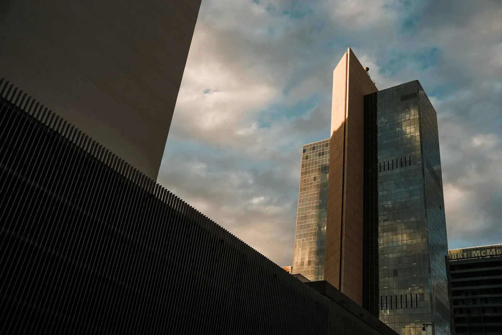 Downtown Phoenix office towers at sunset