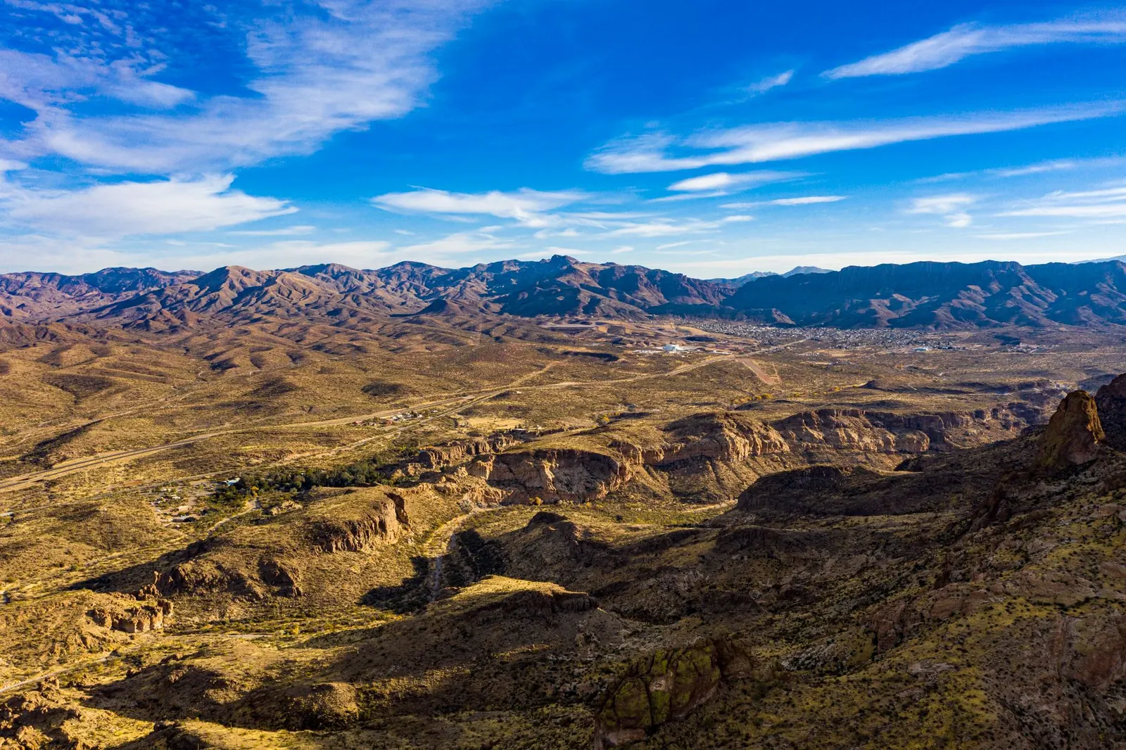 Desert mountain ranges seen from a high trail